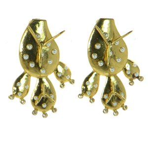 Oscar de la Renta Faux Pearl & Crystal Cactus Clip-On Earrings
